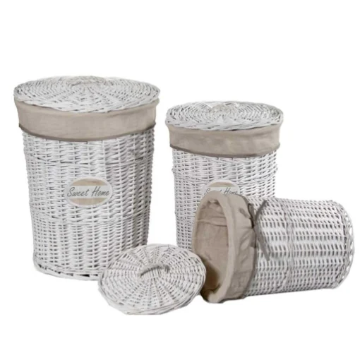 SET DI 3 CESTI PORTA BIANCHERIA SWEET HOME IN COLORE BIANCO - MAURY'S