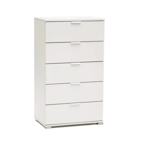 CASSETTIERA BASIC CON 5 CASSETTI IN LEGNO DI NOCE BIANCO 60 X 38 X H 103 CM - MAURY'S