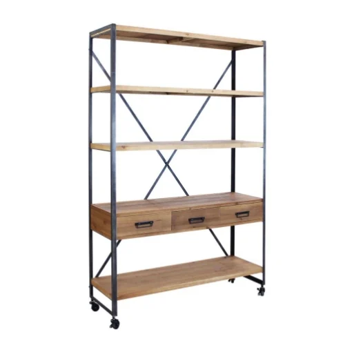 BUCK SCAFFALE A 5 RIPIANI CON 3 CASSETTI IN STILE INDUSTRIAL 114,3X46,5XC136 CM - MAURY'S