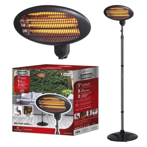SUNSHINE STUFA AL QUARZO DA ESTERNO CON PIANTANA 50X50XH215 CM MAX 2000W - MAURY'S