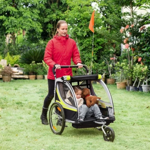RIMORCHIO BICI E PASSEGGINO PER 2 BAMBINI CON CINTURE DI SICUREZZA E BANDIERINA - MAURY'S