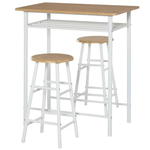 BAR CON 2 SGABELLI ALTI IN LEGNO STILE NORDICO, TAVOLO CON MENSOLA E SGABELLI - MAURY'S