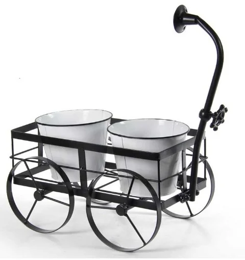 CARRETTO PORTAPIANTE CON 2 VASETTI IN METALLO 40X23X44 CM BIANCO E NERO - MAURY'S