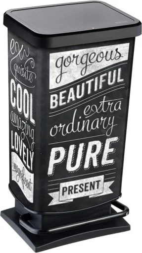 PATTUMIERA PASO CON APERTURA A PEDALE DA 40LT HIPSTER CON SCRITTE NERO E BIANCO - MAURY'S