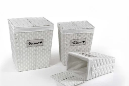TRIS CESTE PORTABIANCHERIA IN VIMINI E TESSUTO HOME COLORE BIANCO - MAURY'S