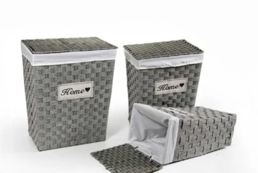 TRIS CESTE PORTABIANCHERIA IN VIMINI E TESSUTO HOME BIANCO E GRIGIO - MAURY'S
