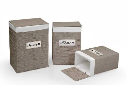 SET 3 CESTE RETTANGOLARI PORTABIANCHERIA HOME 54/49/44 COLORE TORTORA E BIANCO - MAURY'S