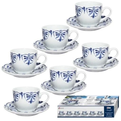 AMALFI SET DI 6 TAZZINE CON PIATTINO IN PORCELLANA DESIGN BLU - MAURY'S
