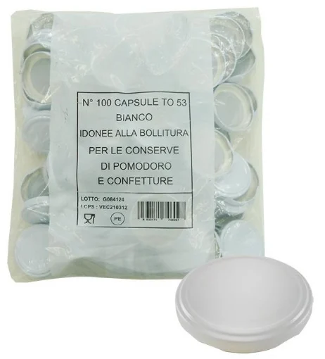 CONFEZIONE DA 100 TAPPI CAPSULA PER CONFETTURA E PASSATE DA 53 MM BIANCHI - MAURY'S