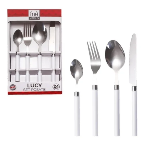 MAURY'S SET POSATE LUCY IN CONFEZIONE DA 24 PEZZI IN COLORE BIANCO - MA MAISON