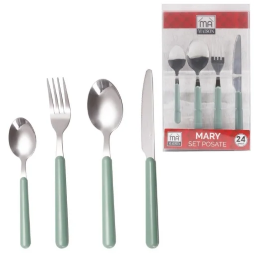 MAURY'S SET POSATE MARY IN CONFEZIONE DA 24 PEZZI IN COLORE SALVIA - MA MAISON