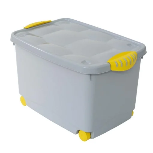 BOX CONTENITORE CON COPERCHIO E RUOTE GARAGE 60X40X36 CM GRIGIO - MAURY'S