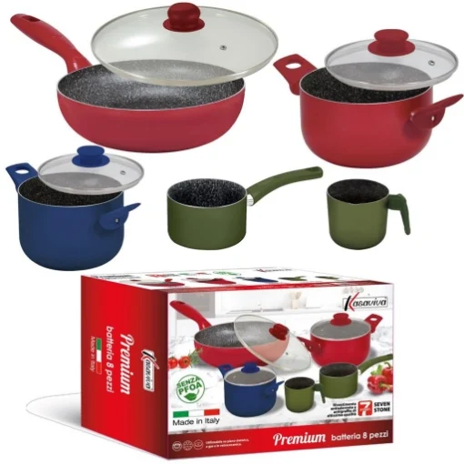 MAURY'S BATTERIA PREMIUM DI PENTOLE DA 8 PEZZI MULTICOLOR