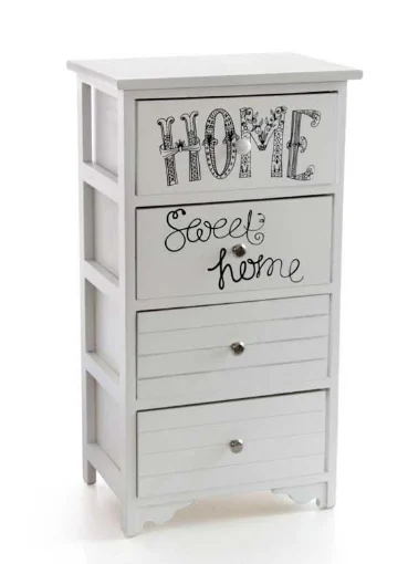 SWEETHOME CASSETTIERA DECORATA IN LEGNO 40X29XH73 CM IN COLORE BIANCO 4 CASSETTI - MAURY'S