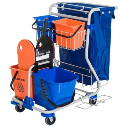 CARRELLO PULIZIE PROFESSIONALE CON 4 SECCHI 18L/6L BLU E ARANCIONE - MAURY'S