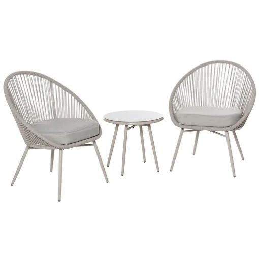 SET POLTRONCINE DA GIARDINO INTRECCIATE IN PE RATTAN CON TAVOLINO BIANCO CREMA - MAURY'S