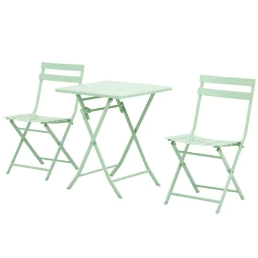 SET TAVOLO E SEDIE DA GIARDINO ED ESTERNO IN METALLO VERDE, SET DA 3 PEZZI PIEGHEVOLE E SALVASPAZIO - MAURY'S
