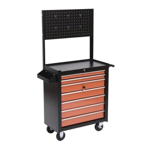 CARRELLO PORTA UTENSILI ATTREZZI CON CASSETTIERA, NERO E ARANCIONE, 61.5X33X76CM - MAURY'S