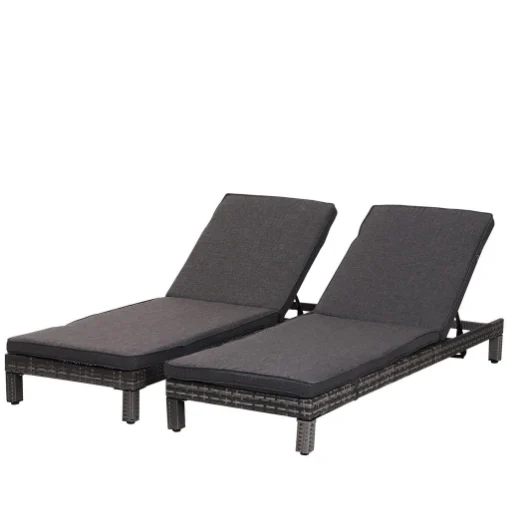 SET 2 SDRAIO DA GIARDINO IN PE RATTAN CON CUSCINO IMBOTTITO GRIGIO 196X65X22 CM - MAURY'S
