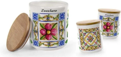 MAURY'S TERRA E SOLE TRIS BARATTOLI SALE,ZUCCHERO E CAFFÈ IN CERAMICA 10 X 12 CM