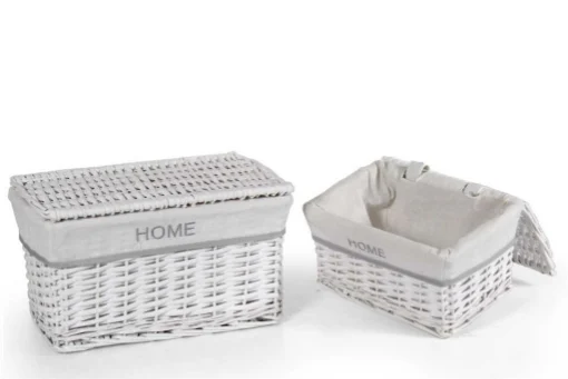 CESTE BIANCHE RETTANGOLARI IN TESSUTO CON SCRITTA HOME SET 2PZ CON COPERCHIO - MAURY'S