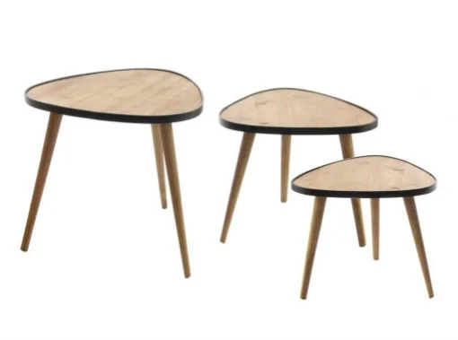 SET 3 TAVOLINI IN LEGNO DESIGN TRIANGOLARE 50/44/38 CM CON BORDO SCURO - MAURY'S