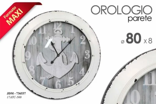 OROLOGIO MAXI DA PARETE CON ANCORA 80X8X80 CM STILE NAUTICO BIANCO - MAURY'S