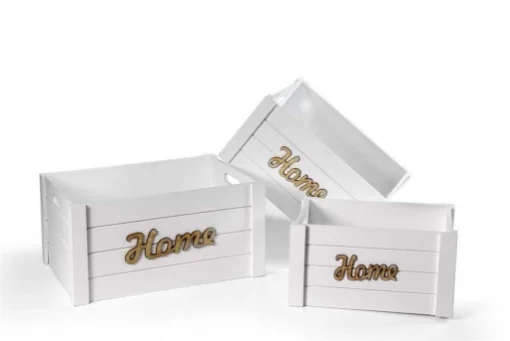 SET 3 CASSETTE DECORATIVE DESIGN HOME 40-35-30 CM IN COLORE BIANCO
