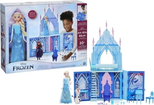 HASBRO DISNEY FROZEN - IL PALAZZO DI GHIACCIO DI ELSA RICHIUDIBILE CON BAMBOLE DI ELSA E OLAF, CASTELLO GIOCATTOLO PIEGHEVOLE, PER BAMBINE E BAMBINI DAI 3 ANNI IN SU