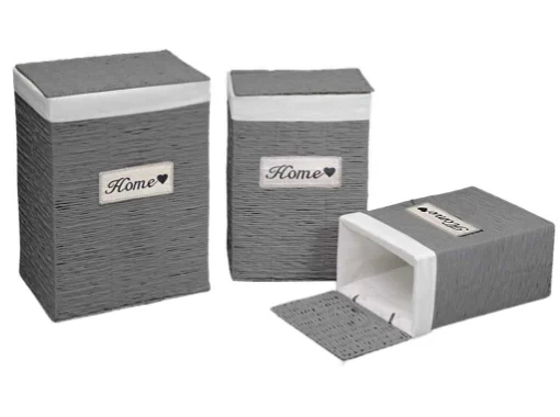 SET 3 CESTE PORTABIANCHERIA 54/49/44 IN TESSUTO GRIGIO DESIGN HOME - MAURY'S