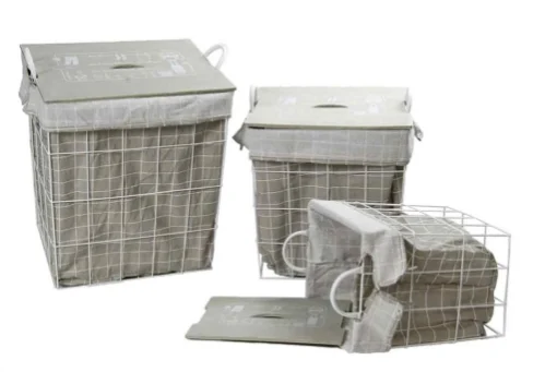 SET 3 CESTE RETTANGOLARI CON STRUTTURA IN METALLO BIANCO E COPERCHIO INLEGNO - MAURY'S