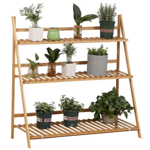 FIORIERA DA ESTERNO A 3 LIVELLI IN BAMBÙ CON DESIGN RIALZATO E PIEGHEVOLE, 98X37X96.5 CM, COLOR LEGNO - MAURY'S