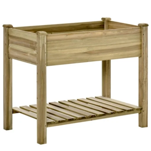 FIORIERA RIALZATA IN LEGNO CON GAMBE E RIPIANO INFERIORE PER GIARDINO E BALCONE 91X51X76CM - MAURY'S