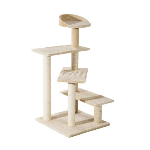 ALBERO PER GATTI MULTILIVELLO CON TIRAGRAFFI IN SISAL PER GATTI CON PIATTAFORME E CUCCIA IN PELUCHE BEIGE, 50X50X100 CM - MAURY'S