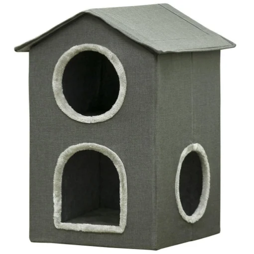 CASETTA PER GATTI A DUE LIVELLI CON CUSCINI LAVABILI 3 ENTRATE, 42X46X59.5 CM, GRIGIO - MAURY'S