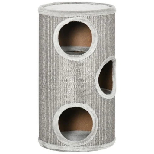 CUCCIA PER GATTI A 3 LIVELLI CON TIRAGRAFFI IN SISAL E PELUCHE, Ø38X70CM, GRIGIO CHIARO - MAURY'S