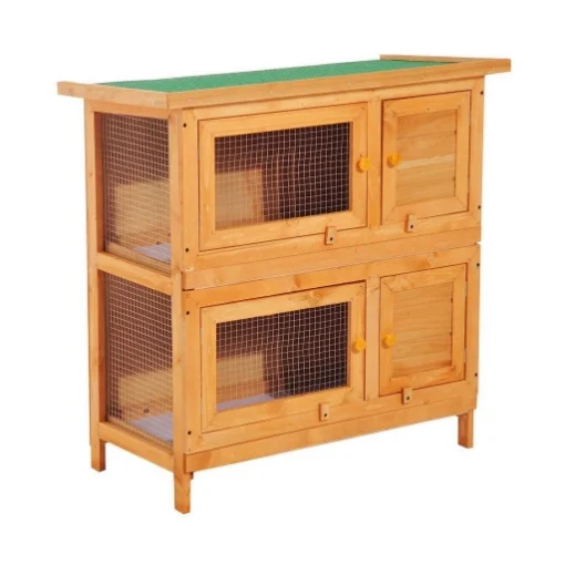 GABBIA A DUE PIANI PER CONIGLI, CONIGLIERA DA ESTERNO IN LEGNO DI ABETE, 90X45X90 CM, LEGNO E VERDE - MAURY'S