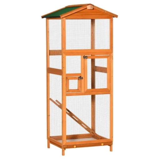 GABBIA PER UCCELLI ALTA 165CM IN LEGNO DA ESTERNO CON 2 PORTE E VASSOIO ESTRAIBILE, ARANCIONE - MAURY'S