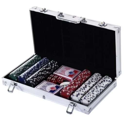 VALIGETTA POKER PROFESSIONALE IN ALLUMINIO, SET CON 300 FICHES E 2 MAZZI PER TEXAS HOLD'EM E BLACKJACK - MAURY'S