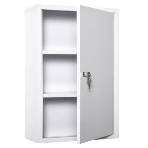 ARMADIETTO MEDICINALI A 3 LIVELLI IN ACCIAIO CON 2 CHIAVI E MONTAGGIO A PARETE, 40X18X60 CM, BIANCO - MAURY'S