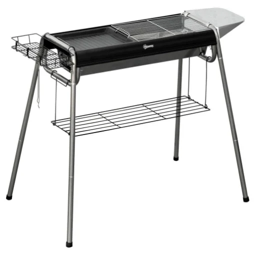 BARBECUE A CARBONELLA CON GRIGLIA E PIASTRA DI COTTURA, CESTINO E RIPIANI, 96X61X72CM, NERO - MAURY'S