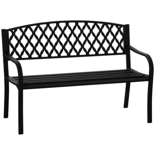 PANCHINA DA ESTERNO 2 POSTI CON BRACCIOLI IN ACCIAIO E GHISA, 128X58.5X89CM, NERO - MAURY'S
