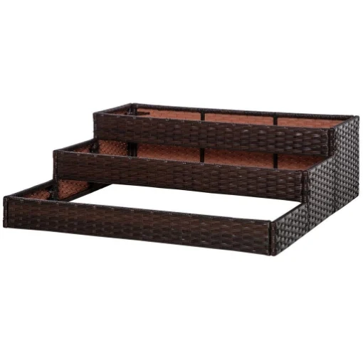 ORTO RIALZATO A 3 LIVELLI IN RATTAN SINTETICO SENZA FONDO PER PIANTE E VERDURE, 120X120X40CM, GRIGIO - MAURY'S
