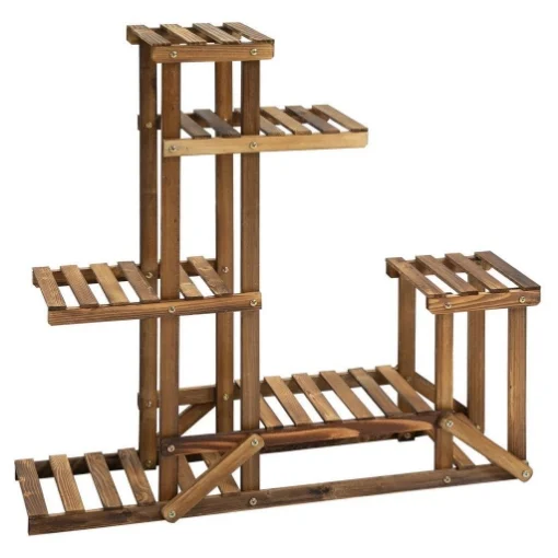 SCAFFALE PORTA PIANTE ASIMMETRICO A 6 LIVELLI PER GIARDINO E CASA IN LEGNO, 98X28X96.5 CM - MAURY'S