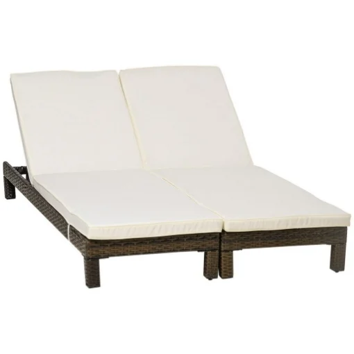 SET 2 LETTINI PRENDISOLE IN RATTAN PE CON CUSCINO E SCHIENALE 5 RECLINAZIONI, 196X60X22CM - MAURY'S