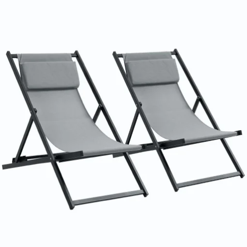 SET 2 SEDIE POLTRONA SDRAIO DA ESTERNI, PIEGHEVOLI E RECLINABILI, IN ALLUMINIO, GRIGIO, 96.5 X 58 X 91.5CM - MAURY'S