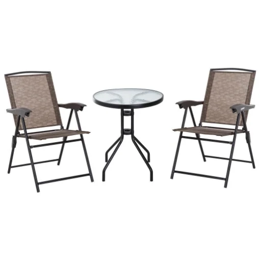 SET ARREDO PER ESTERNI CON TAVOLINO IN VETRO E SEDIE, MARRONE - MAURY'S