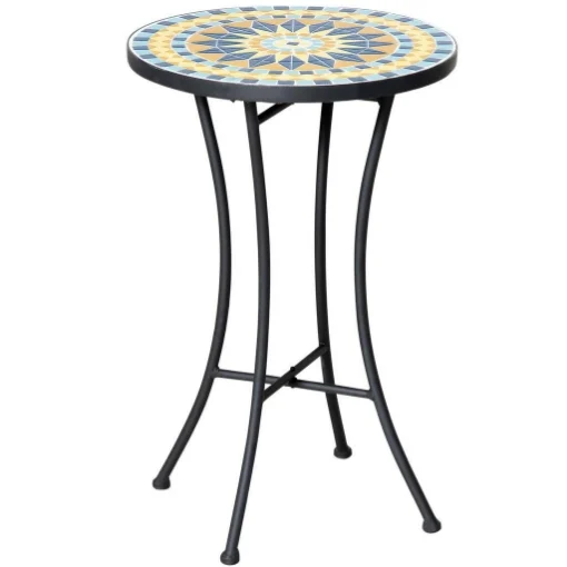 TAVOLINO DA GIARDINO IN METALLO CON PIANO D'APPOGGIO A MOSAICO 35.5X53.5 CM - MAURY'S