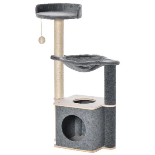 ALBERO TIRAGRAFFI MULTILIVELLO PALESTRA PER GATTI CON CASETTA, AMACA, CUCCIA E CORDE IN SISAL, 48X34X95CM, GRIGIO - MAURY'S