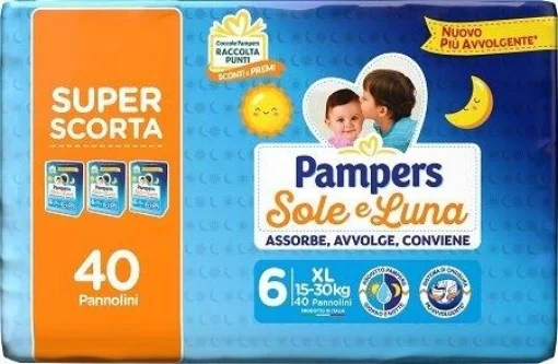 PAMPERS SOLE&LUNA 6 XL 15 / 30 KG IN PACCO DA 40 PEZZI